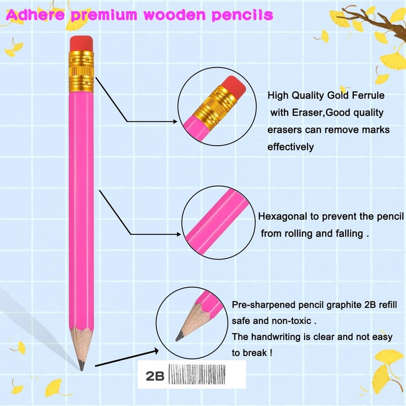 Adhere 25pcs Golf Pencils with Eraser Pre sharpened Hexagon half Wooden Pencils Graphite 2B for Golf Event Scoring,Classroom,Wedding,Company Meetings,Pew, Pocket (Rose Red) - Image 3
